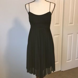 Spaghetti strap pleated sheer black dress
